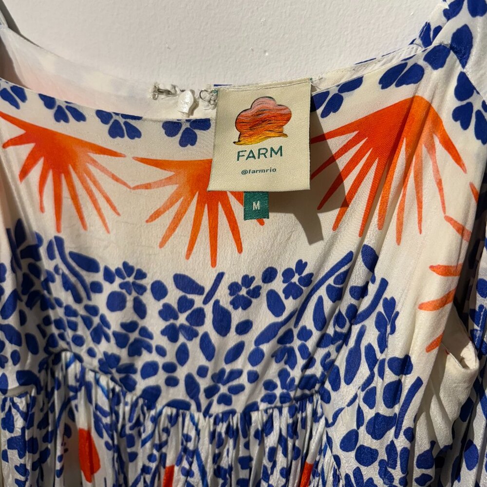 FARM Rio Blue, White & Orange Printed Midi Dress - Picture 6 of 6